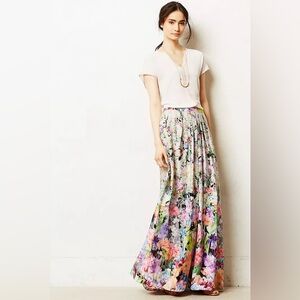 Anthropologie Firefleur Floral Pleated Maxi Skirt